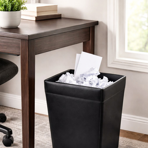 Leather Waste Basket Black
