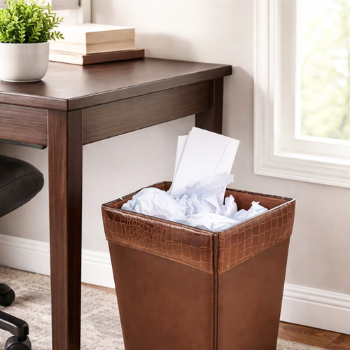 Leather Waste Basket Brown