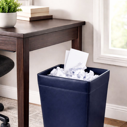 Leather Waste Basket Blue