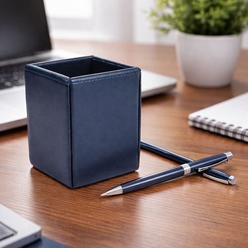 Leather Pencil Cup Blue