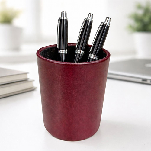 Two-Tone Leather Round Pencil Cup