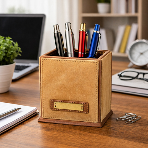 Suede Leather Pencil Cup