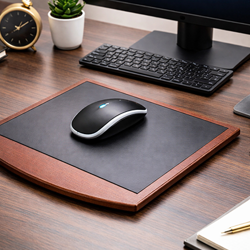 Wallnut Wooden & Leather Mouse Pad