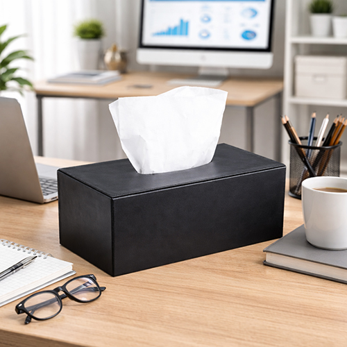 Leather Rect Tissue Box Black