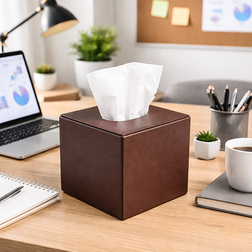 Leather Sq Tissue Box Brown