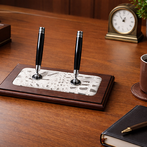 Wallnut Wooden & Croco Leather Pen Stand