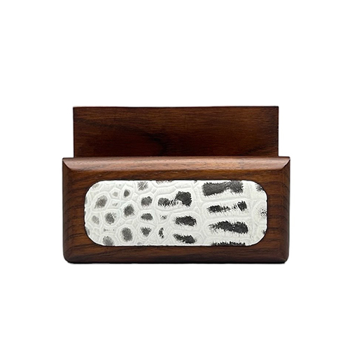 Walnut Wooden & White Croco Business Card Holder