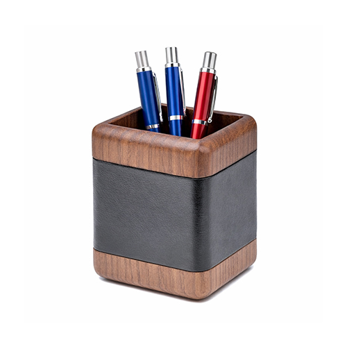 Wallnut Wooden & Leather Pencil Cup
