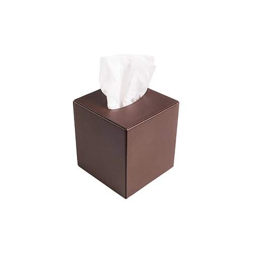 Leather Sq Tissue Box Brown