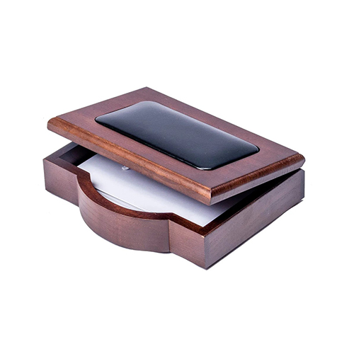 Wallnut Wooden & Black Leather Memo Holder
