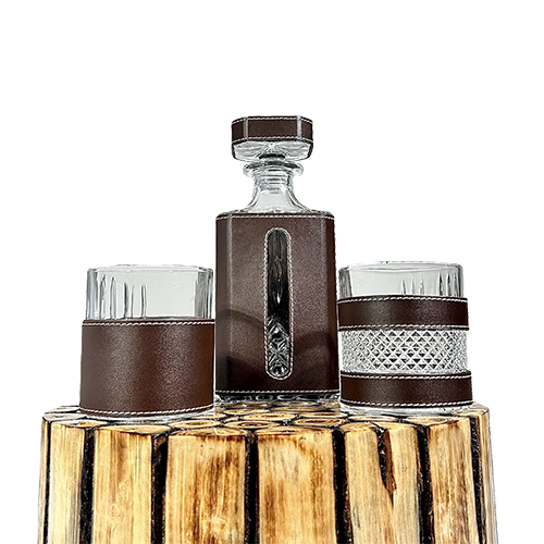 Leather Wrapped Whiskey Decanter Set